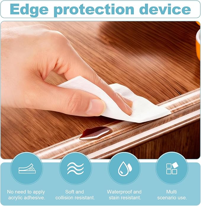 Baby Proof Edge & Corner Protectors, Clear Silicone Furniture Guards with Strong Adhesive – 9.84ft Table Edge Protector Strip with 4 Corner Guards for Baby Safety, Glass Tables, Cabinets & Fireplace