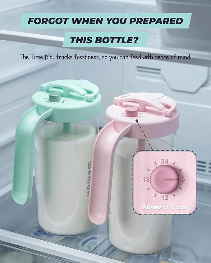 Borosilicate Glass Formula Mixing Pitcher – 32oz True Mixing Capacity, Time Dial for Freshness Tracking, Dishwasher-Safe, BPA-Free Lid, Perfect for Breastmilk Pitcher Method & Multi-Baby Feeding