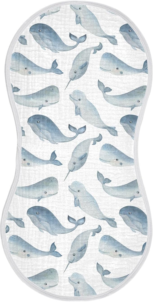 vvfelixl Baby Burp Cloths Whale Dolphin Baby Newborn Cotton Burping Cloths Set Baby Washcloths 4 Pack