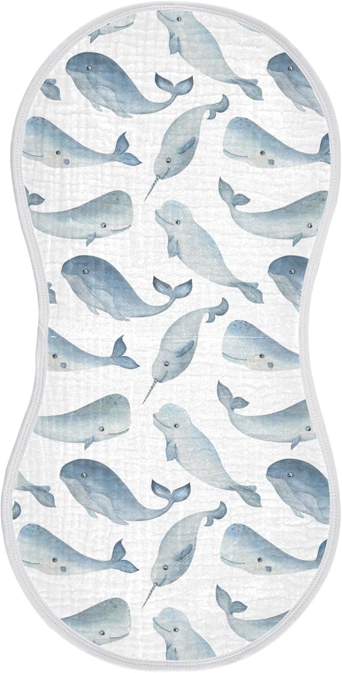 vvfelixl Burp Cloths Whale Dolphin for Baby Boy Girls Baby Washcloths Burp Rags 1 Pack