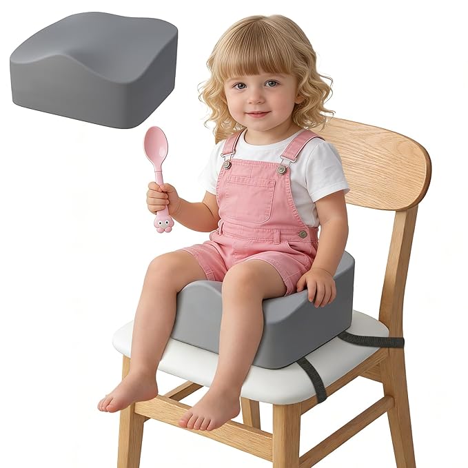 Ergonomic Toddler Booster Seat for Kitchen Chair, Booster Seat for Dining Table Promotes Good Posture, Non-Slip Base & TPU Waterproof Cover & Double Safety Strap, fit for 18 Months to 5 Years