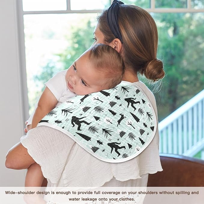 Muslin Burp Cloths for Baby Boys and Girls - 2-Pack Ultra Absorbent Bigfoot Sasquatch Muslin Washcloths, Newborn Towel, Milk Spit Up Rags, Burp Cloth Bibs for Unisex, 22 x 11 Inch