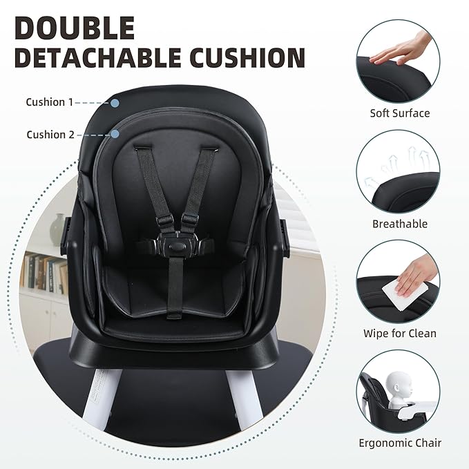 Baby High Chair, 8 in 1 Convertible Highchair, Booster Seat, Building Block/Activity Table, Stool, Feeding Chair with Dishwasher-Safe Tray, High Chairs for Babies and Toddlers (Black)