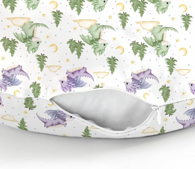 Fantasy Dragons Baby Nursing Pillow Covers for Boy Girl Fairytale Dragon Stars Trees Moon Clouds Nursery Pillowcase for Breastfeeding Pillows Cute Animal Soft Stretchy Slipcovers for Newborn Infant