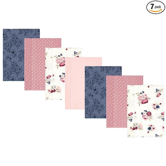 Hudson Baby Unisex Baby Cotton Flannel Burp Cloths, Dusty Rose Floral 7-Pack, One Size