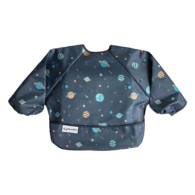 Tiny Twinkle Long Sleeve Bib for Babies & Toddlers | Waterproof Smock Bib for Eating | Machine Washable & Mess-Proof Feeding Essentials | Newborn Shower Gift (Space, 2-4Y)
