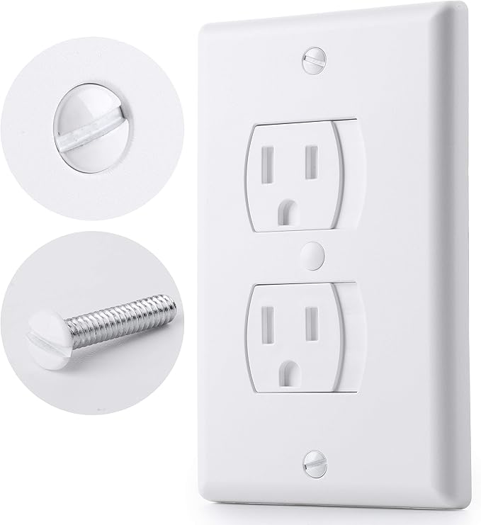 Bates- Self Closing Outlet Covers, 2.95" x 4.7", 2 Pack, White, Sliding Outlet Covers for Baby Proofing
