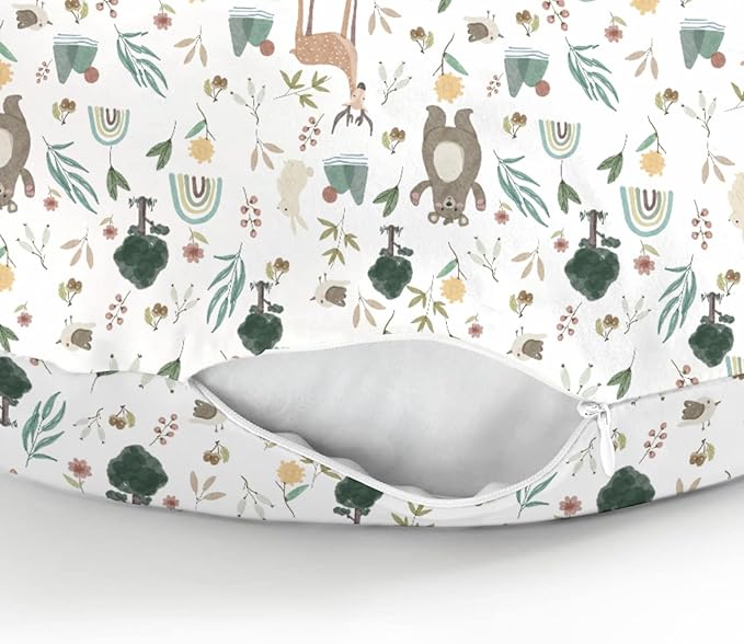 Whimsical Animals Baby Nursing Pillow Covers for Boy Girl Cute Animals Spring Nursing Pillowcase for Breastfeeding Pillows Bear Deer Bunny Rainbow Greenery Soft Stretchy Slipcovers for Newborn