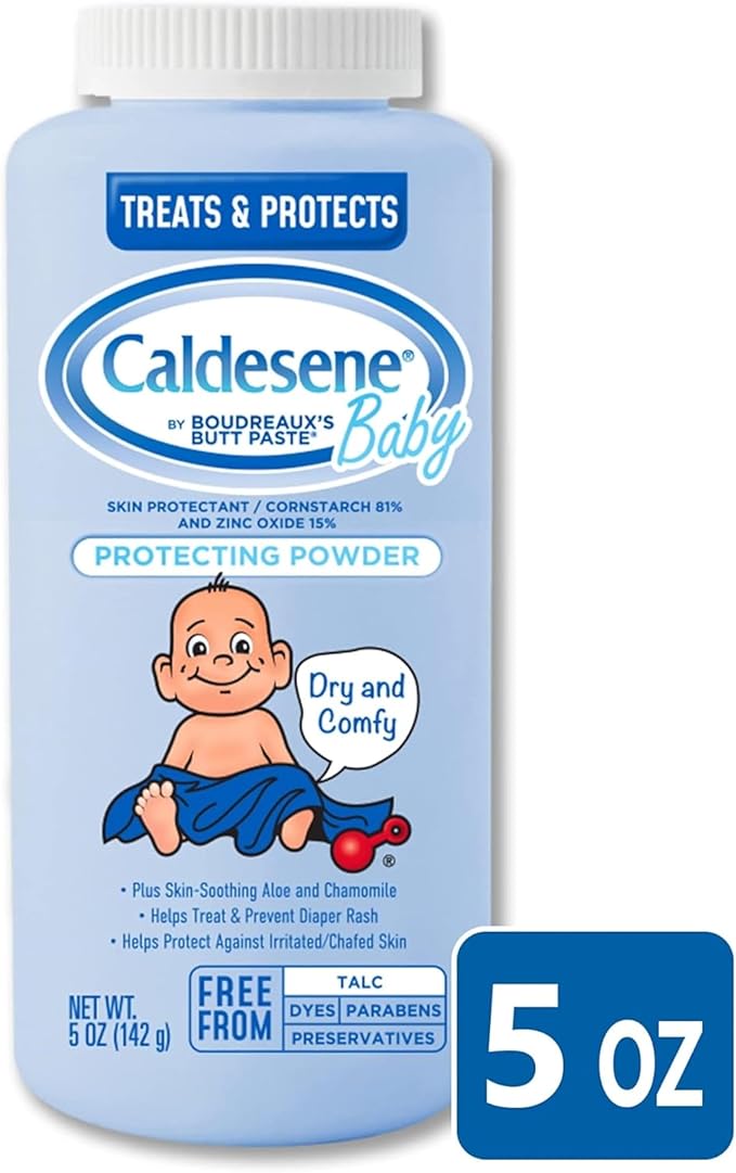 Caldesene Cornstarch Baby Powder with Zinc Oxide, Talc-Free Baby Powder, 5 Oz (4 Pack)
