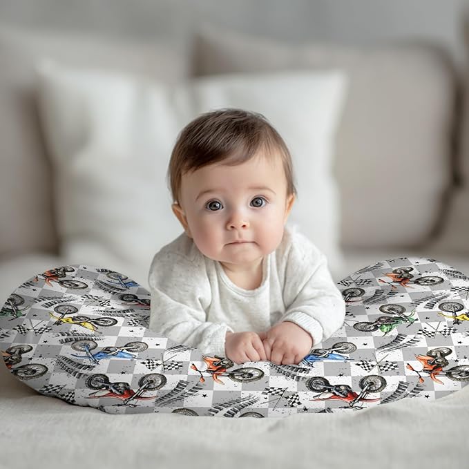 Vintage Motor Bike Checkered Nursing Pillow Cover Stretchy Removable for Baby Girls Boys Motorcycle Race Flag Stars Cover for Breastfeeding and Bottle Feeding Racing Vehicles Pillowcase