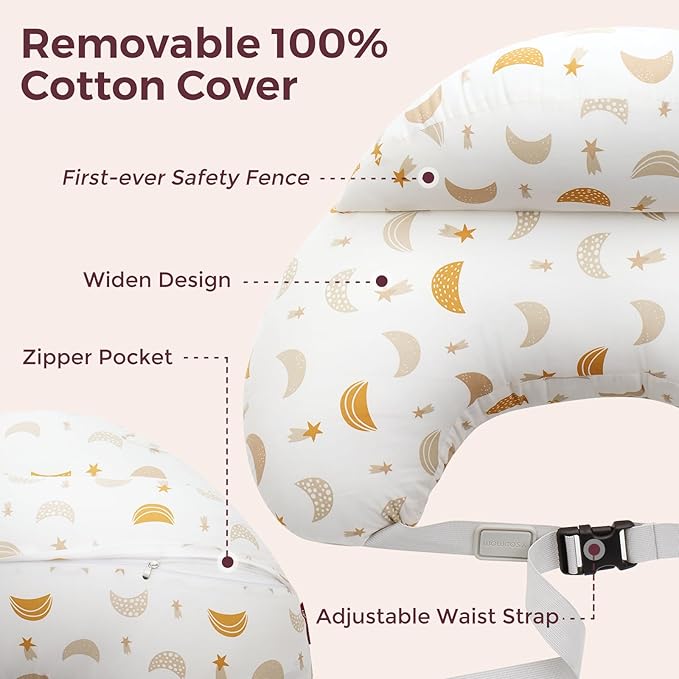 Momcozy Original Nursing Pillow for Breastfeeding-Innovative Safety Guard - Wider Feeding Pillows for More Support for Mom & Baby- Easier Nursing & Hand Free- Fit for All, Removable Cotton Cover