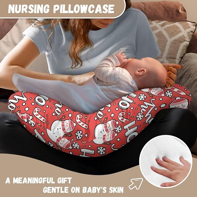 Christmas Candy Snowman Nursing Pillow Cover for U-Shaped Breastfeeding Pillow Nursing Pillow Hidden Zipper Design Soft and Skin-Friendly