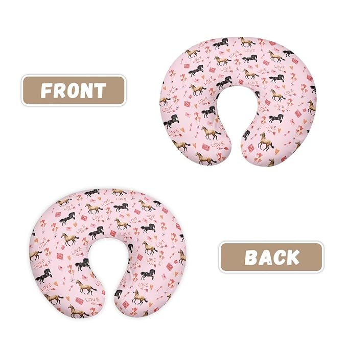 Horse Nursing Pillow Cover for Baby Girls Boys Newborn U-Shaped Breastfeeding Pillowcase Love Arrow Nursing Pillow Slipcovers Fits The Original Support Pillow Pink