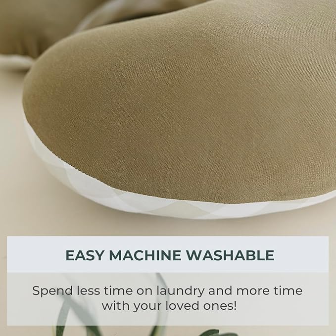 Pobibaby 1-Pack Premium Nursing Pillow Cover - Ultra Soft & Stretchy 96% Cotton, Breastfeeding Pillow Cover for Baby Boys and Girls (Gingham Khaki)