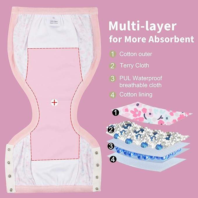 BIG ELEPHANT Random Color Toddler Training Pants 6 Pack, Potty Training Underwear for Boys and Girls