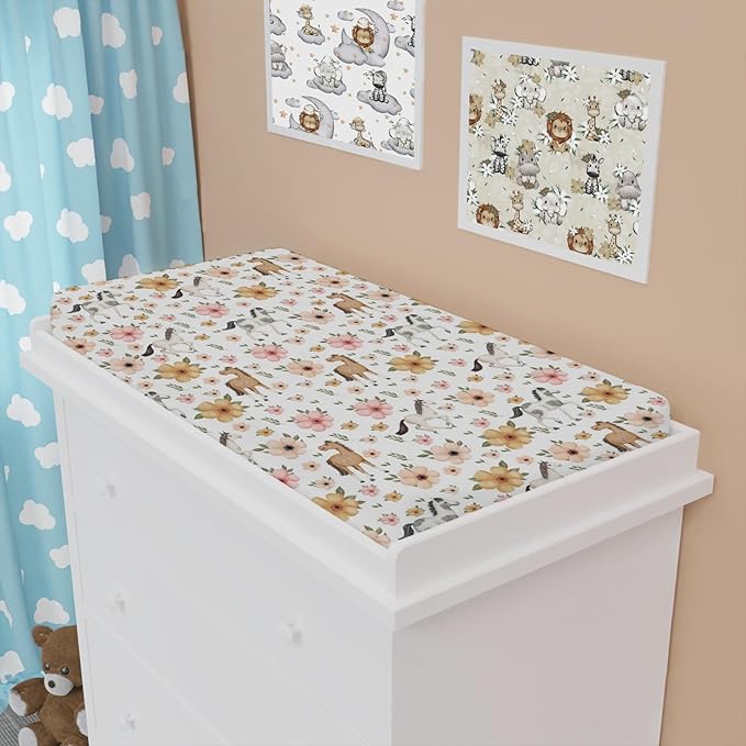 Watercolor Horse Boho Floral Changing Pad Cover Cute Horses Baby Diaper Change Table Pad Cover for Boys Girls Soft Breathable Stretch Snug Fitted Diaper Changing Mat Sheets Covers 32''x16'' White