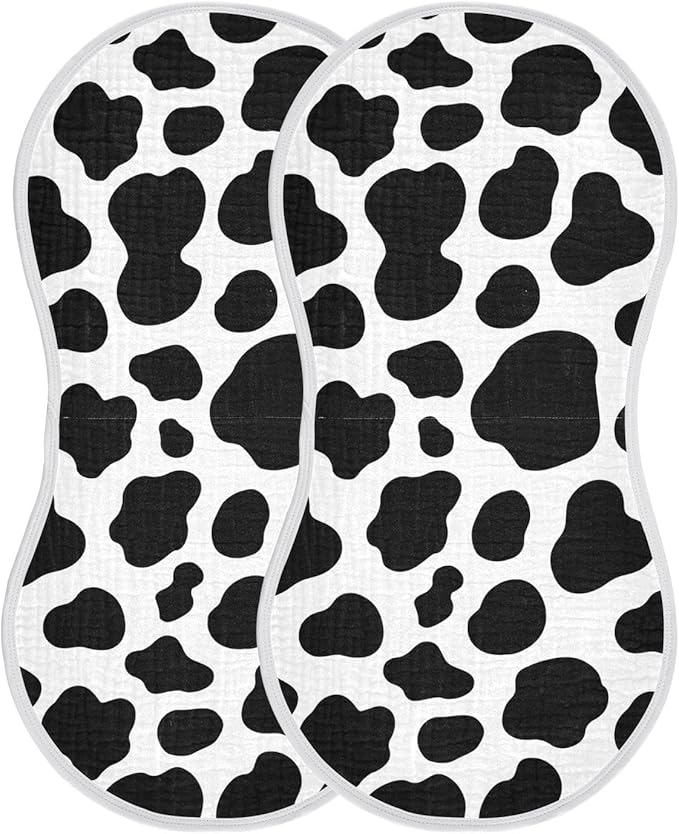 Muslin Burp Cloths for Baby Boys and Girls - 4-Pack Ultra Absorbent Cow Print Muslin Washcloths, Newborn Towel, Milk Spit Up Rags, Burp Cloth Bib for Unisex, 22 x 11 Inch
