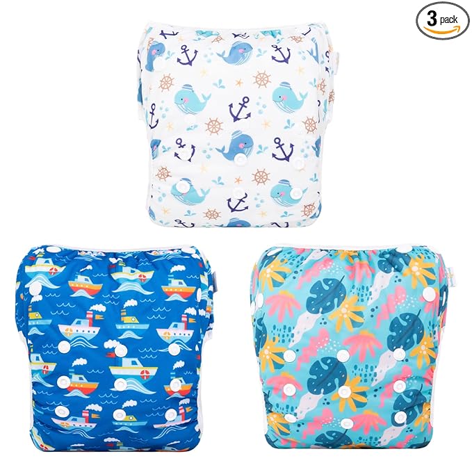 Babygoal Baby & Toddler Boys&Girls Swim Diapers, Reusable Adjustable Washable One Size Fits 6M-3T Gifts and Swimming Lessons 3 Pack 3ZSD26