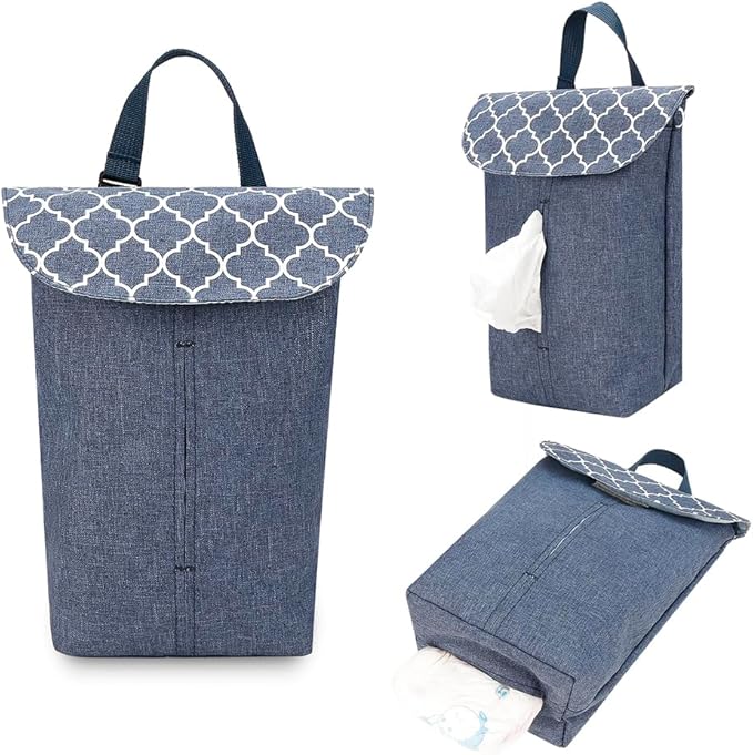 MOMIGO Wet Dry Bags for Baby Wipes Diapers - Reusable, Washable for Stroller, Diapers, Toiletries with Wipes and Diapers Drawing Opening (Blue)