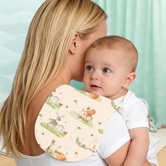 4pcs Woodland Baby Burp Cloths for Boys Girls Parent,100% Cotton Forest Animal Themed Muslin Burping Cloths,Burp Rags,Absorbent Spit-Up Cloths for Infant Newborns