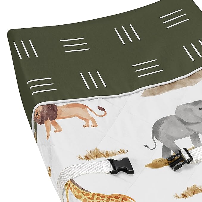Sweet Jojo Designs Jungle Animals Boy Girl Baby Nursery Changing Pad Cover Hunter Green Yellow Grey Rust Orange Black White Wildlife Safari Animal Gray Elephant Giraffe Lion Monkey Leopard Cheetah