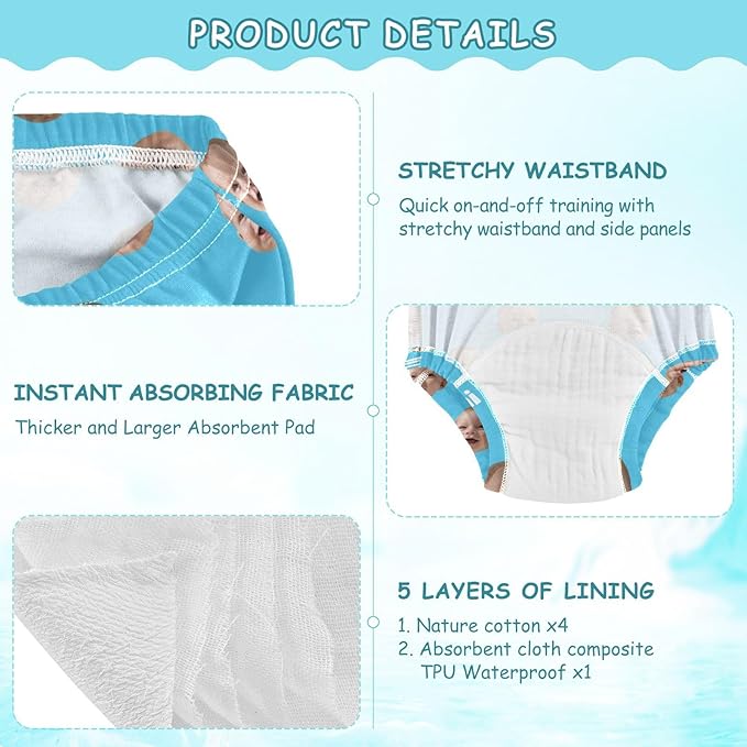 Joko Ivery 1 Blue Light Custom Potty Training Pants Soft Traning Potty Panty for Toddlers Boys Girls 4T 3Pcs