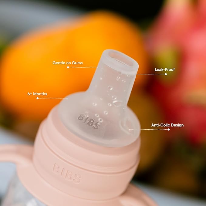 BIBS Baby Bottle Spout 2 Pack - BPA-Free, Round Silicone Nipple, Suitable for Newborns & Toddlers 6+ Months