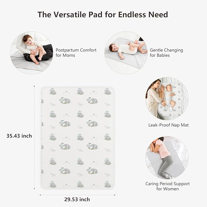 Diaper Changing Pad Travel Portable Changing Pad for Baby 2 Pack Absorbent Changing Pad for Diaper Bag, 35 * 29.5 inch Baby Changing Mat Newborn Baby Essentials - Gray&Elephant