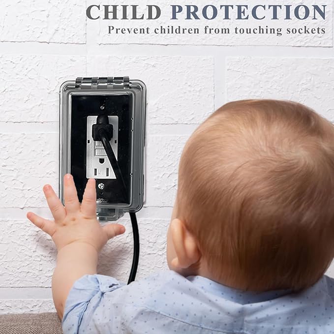 Baby Safety Dual Outlet Cover Box-Key Lock for Much Better Toddler Proofing,Easier Operation, Simple 4 Step Install with Included Screws,Provides Extra Space Inside for Plugs,Adapters(2Pack)