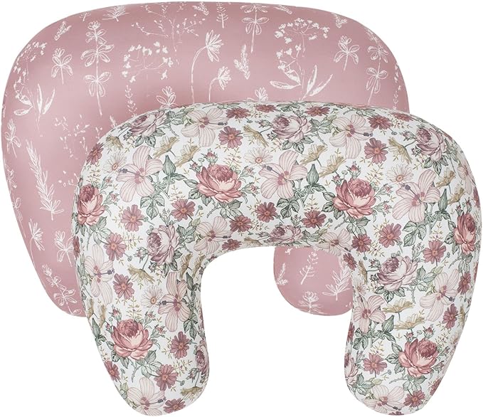 Little Jump Nursing Pillow Cover, Single Cover for The for The Updated Designed Breastfeeding Pillows, Western Wild Flowers Easy-On Slipcover with Soft Stretchy Fabric (New -2 Pack Vintage Floral)