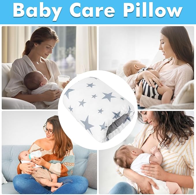 Baby Feeding Arm Pillow,Nursing Arm Pillows for Breastfeeding,Soft Cotton for Newborn, More Support for Mom and Baby,Portable and Washable,Ergonomic Nursing Essentials（White Star）