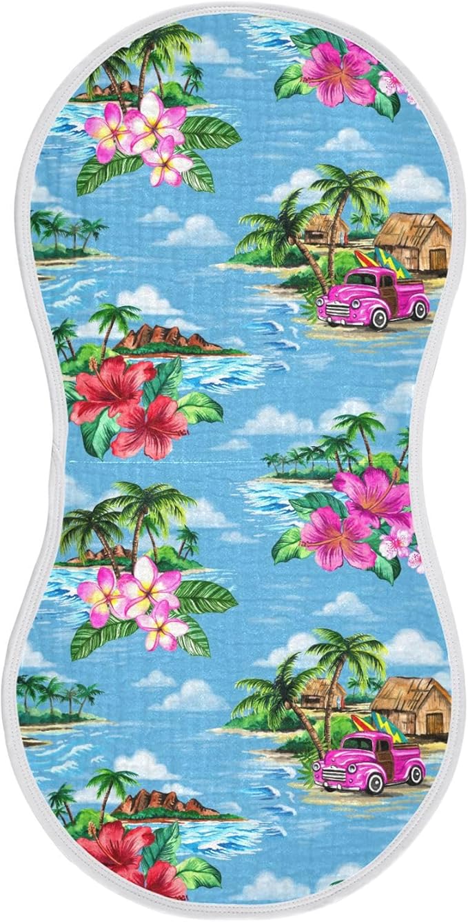 Muslin Burp Cloths for Baby Boys and Girls - 1-Pack Ultra Absorbent Vintage Hawaiian Tropical Muslin Washcloths, Newborn Towel, Milk Spit Up Rags, Burp Cloth Bib for Unisex, 22 x 11 Inch