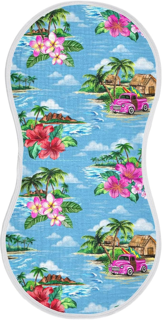 Muslin Burp Cloths for Baby Boys and Girls - 1-Pack Ultra Absorbent Vintage Hawaiian Tropical Muslin Washcloths, Newborn Towel, Milk Spit Up Rags, Burp Cloth Bib for Unisex, 22 x 11 Inch