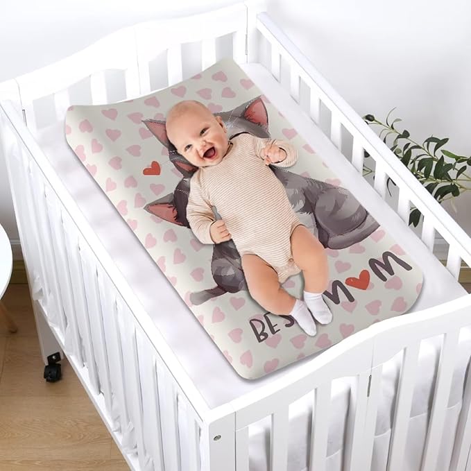 Cartoon Cats Baby Diaper Changing Table Sheets Jersey Knit Breathable Changing Table Pad Cover for Infants Toddles 16 * 32 Inches