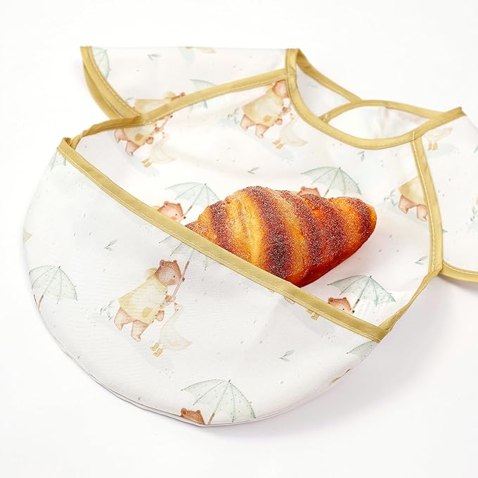 Feeding Bibs for Baby,3 Pack-Waterproof & Easy Clean Baby Bibs for Eating,Toddlers & Infant,Reversible Pockets