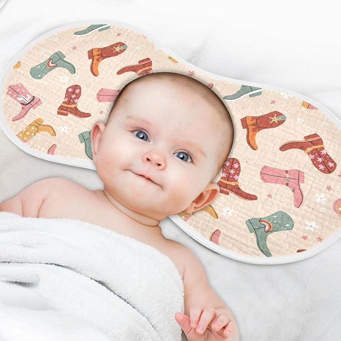 Cowboy Boots Muslin Burp Cloths for Baby Boys and Girls - 1-Pack Ultra Absorbent Muslin Washcloths, Newborn Towel, Milk Spit Up Rags, Burp Cloth Bib for Unisex, 22 x 11 Inch