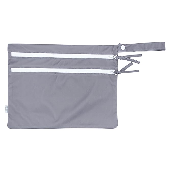 BapronBaby Minimalist Slate Wet Dry Bag - Waterproof Two Zipper Pockets - Reusable for Mealtime, Diapers, Stroller, Snacks, Swimsuits - Machine Washable - 11" x 9"
