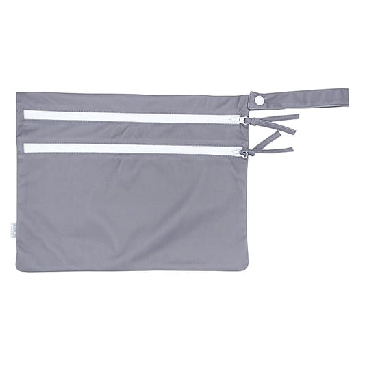 BapronBaby Minimalist Slate Wet Dry Bag - Waterproof Two Zipper Pockets - Reusable for Mealtime, Diapers, Stroller, Snacks, Swimsuits - Machine Washable - 11" x 9"