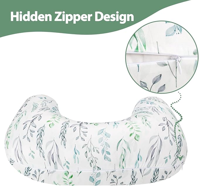 DILIMI Nursing Pillow Cover, Soft Stretchy Nursing Cover for New-Designed Breastfeeding Pillow, Removable Slipover for Baby Boy and Girls, Green Leaf Only Cover