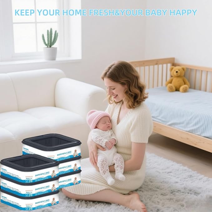 6 Packs-Standard Square Refills Disposal Bags Refill Compatible with Diaper Genie Classic, Compact and Select Pails, Hold Up to 270 Newborn-Sized Diapers Per Refill