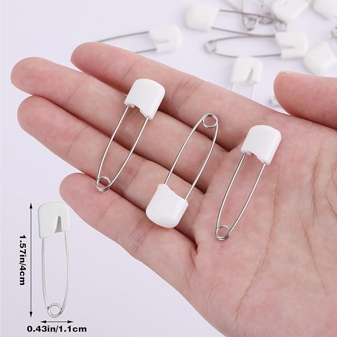 50 Pieces Diaper Pins, 2.2 Inch Plastic Head Safety Pins for Clothes, Heavy Duty Sewing Clips for Fabric and Quilting, Sturdy, Stainless Steel Diaper Pin with Safe Locking Closures