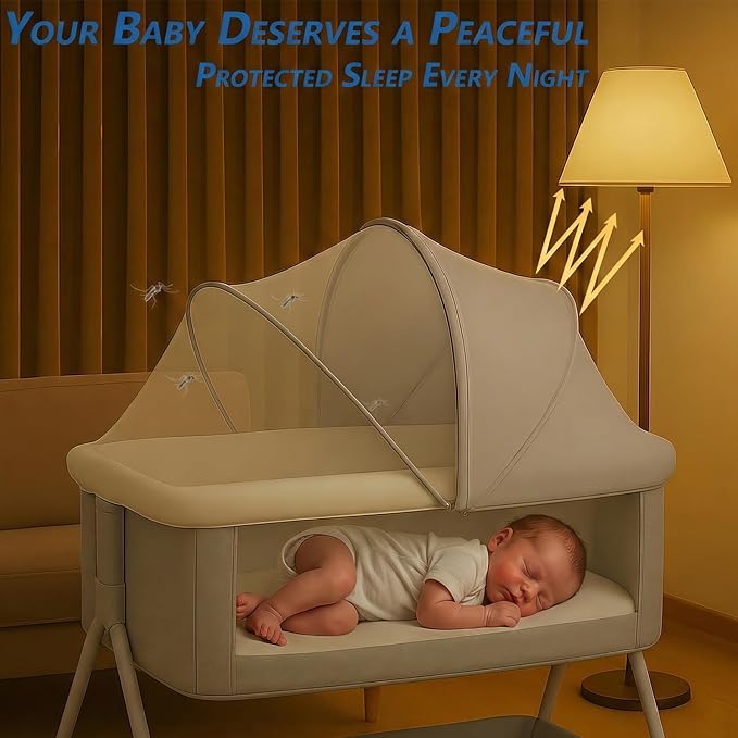 Portable Bassinet Cover for Cats & 2-Way Zipper, Half-Blackout Mosquito Net with Sunshade, Breathable Bassinet Net Cover, Mosquito Net for Baby Crib to Keep Cats Out （Grey）