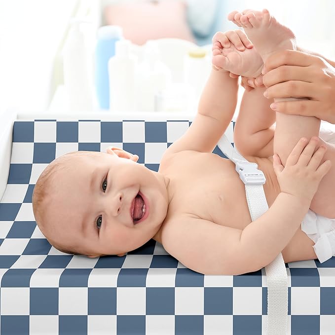 Sweet Jojo Designs Baby Changing Pad Cover Sheet (Blue Gingham Checkered Plaid) for Boys, Infant/Newborn Diaper Change Table Mat Covers (Vintage, Classic, Checkerboard, Geometric, Minimalist, Retro)