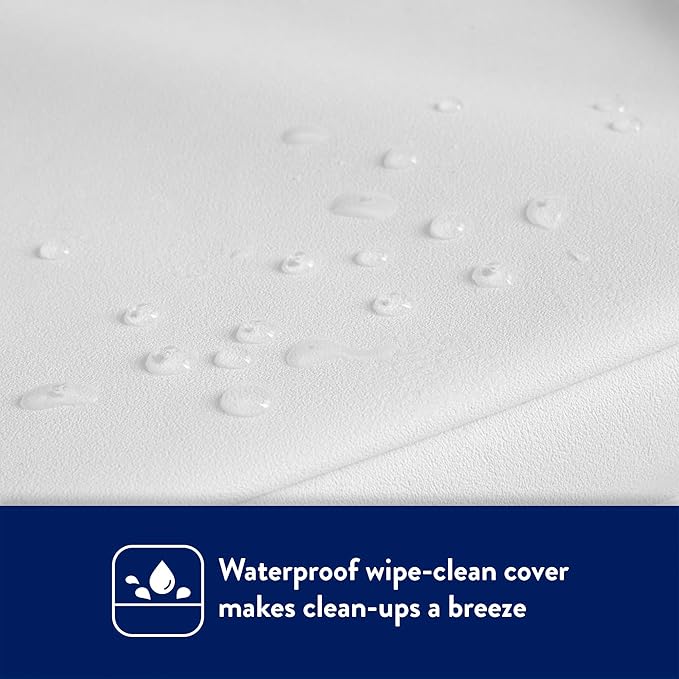 Kolcraft Waterproof Contoured Wipeable Baby Diaper Changing Pad for Dresser or Table, Durable Easy Clean Surface, Soybean Enhanced Foam, Safety Restraint Belt & Straps, Made in USA, White, 16' x 32'