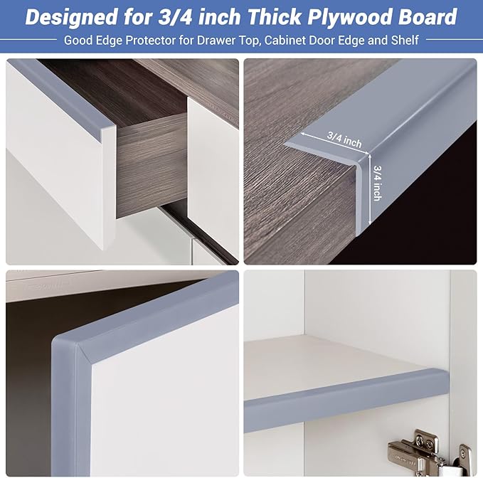 Wall Corner Protector, Peel and Stick Wall Corner Trim, Flexible Rubber Molding Wall Corner Guard, L Shaped Self Adhesive Edge Protector Moulding Trim for Wall Edge Ceiling, Grey, 3/4in,10Ft
