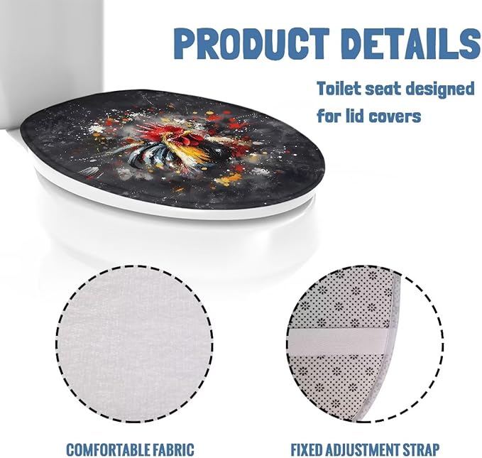 Flannel Fabric Toilet Lid Cover Rooster Print Toilet Lid Cover Bathroom Decor Suitable for Public Bathrooms Long-Term Travel Boarding