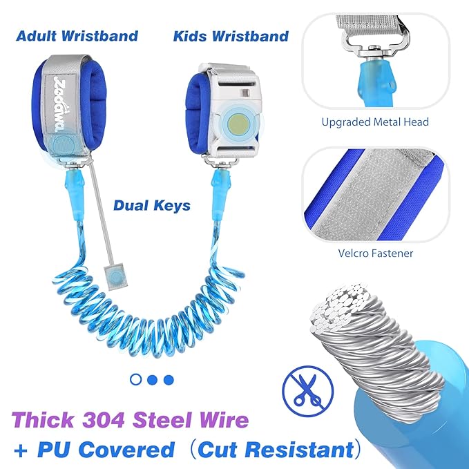 Toddler Leash 2Pack, Toddler Kids Harness Anti Lost Wrist Link with Magnetic Lock, Reflective Safety Walking Harness Wristband Leashes for 2,3,4 Years Old Boys Girls, Dark Blue+Dark Purple
