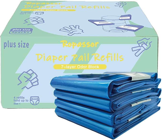 Diaper Pail Refill Bags for Dekor Plus Diaper Pail (2400 count) 4 Packs, 7-Layer Odor-Absorbing, 30% Extra Thickness, Disposable Diaper Trash Bags, Baby essentials