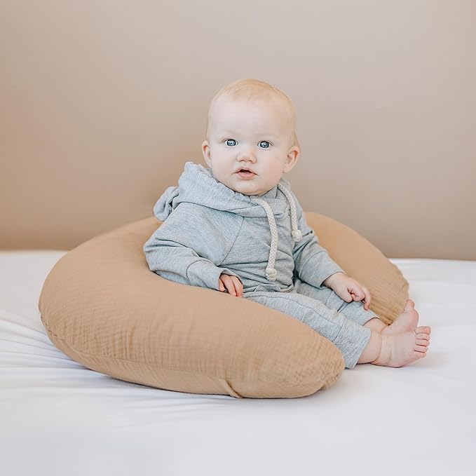 Konssy 2-Pack Muslin Nursing Pillow Covers, Soft & Adorable Nursing Covers for Breastfeeding Pillows, Slipcovers for Newborn Boys & Girls(Brown,Sun)