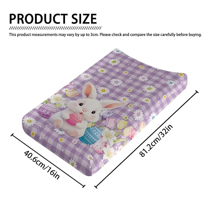Easter Diaper Changing Pad Cover Rabbit Baby Changing Pad Cover Daisy Diaper Changing Pad Cover Purple 32''*16'' Changing Pad -Cover